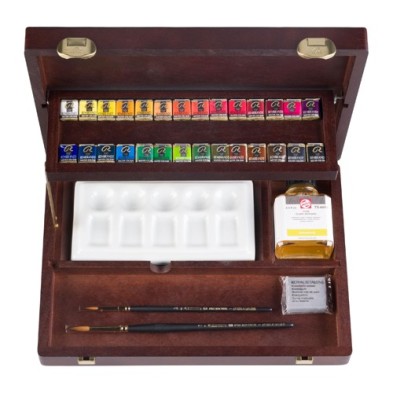 Materiais Belas Artes - Caixa madeira Professional 28 pastilhas aquarelas Rembrandt | totenart.com