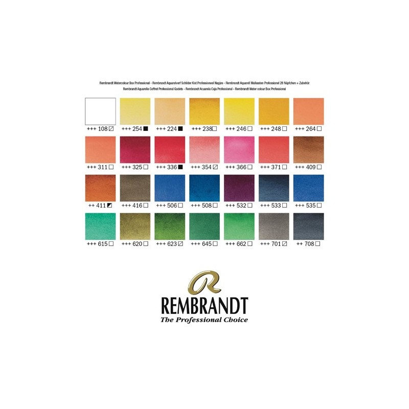 Materiais Belas Artes - Caixa madeira Professional 28 pastilhas aquarelas Rembrandt | totenart.com
