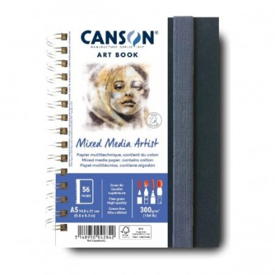 Materiais Belas Artes - Bloco Canson Art Book Mixed Media Artist, Capa dura, 300 gr, 14,8x21, Gr. Fine, 56 h. | totenart.com