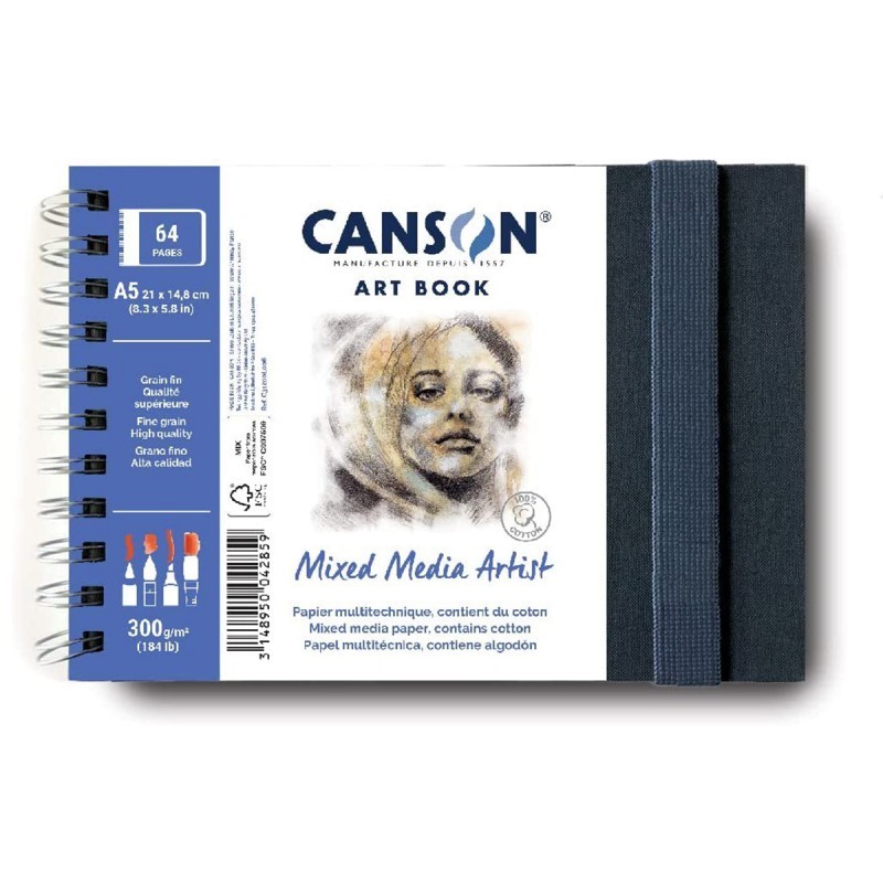 Materiais Belas Artes - Bloco Canson Art Book Mixed Media Artist, Capa dura, 300 gr, 14,8x21, Gr. Fine, 56 h. (paisagem) | toten