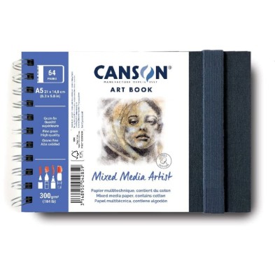 Materiais Belas Artes - Bloco Canson Art Book Mixed Media Artist, Capa dura, 300 gr, 14,8x21, Gr. Fine, 56 h. (paisagem) | toten