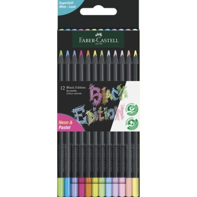 Materiais Belas Artes - Estojo 12 lápis Black Edition Faber Castell Pastel+Neón | totenart.com