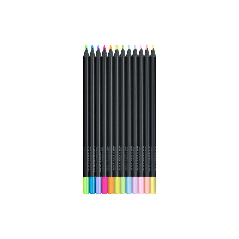 Materiais Belas Artes - Estojo 12 lápis Black Edition Faber Castell Pastel+Neón | totenart.com