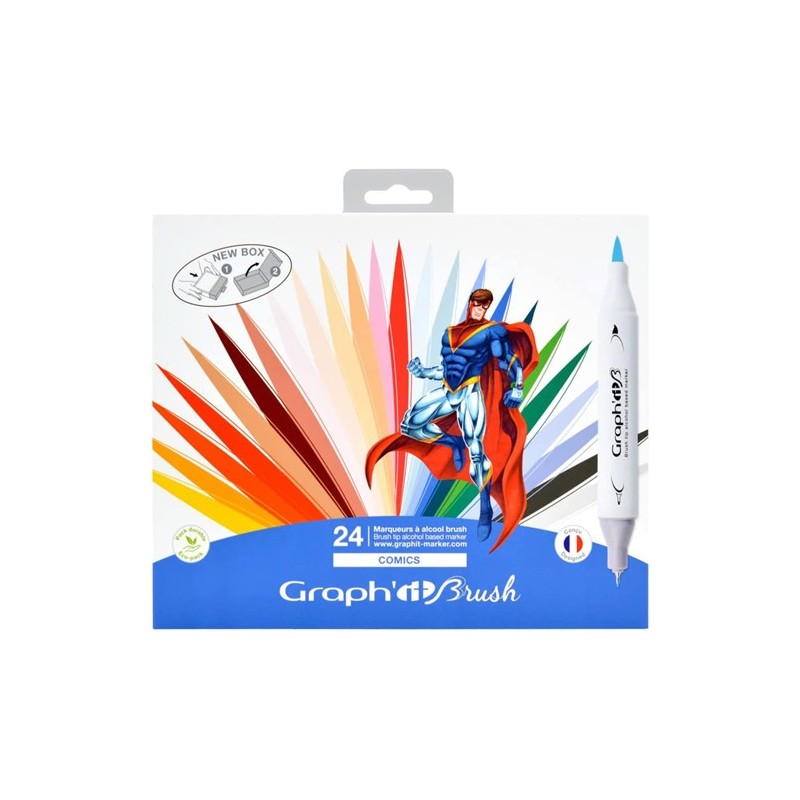 Materiais Belas Artes - Caixa 24 Marcadores de ponta dupla, cores comics, Graph\'it | totenart.com