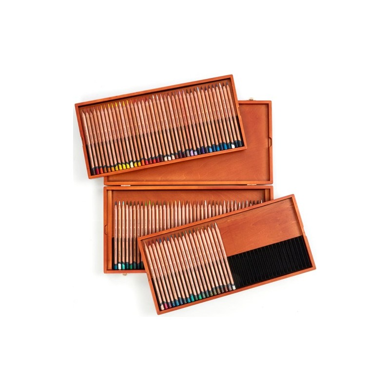 Materiais Belas Artes - Caixa de madeira 100 lápis de óleo Lightfast Derwent | totenart.com