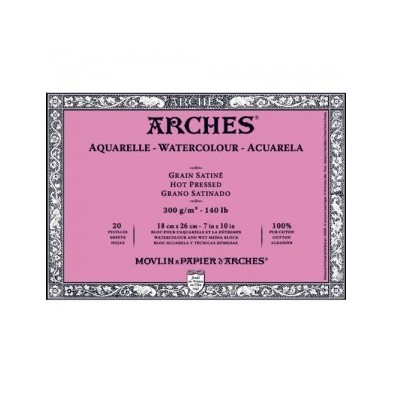 Materiais Belas Artes - Aquarela Arches 300 gr, 31x41 cm, G. Cetim, bloco 20 f. | totenart.com