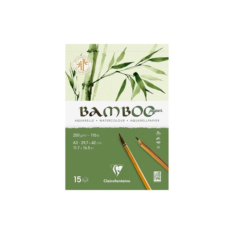 Materiais Belas Artes - Bloco Bamboo Aquarela 29,7x42 cm (A3). 250 gr. 15 f. Clairefontaine | totenart.com