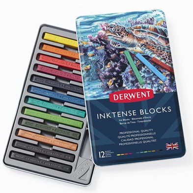 Materiais Belas Artes - Caixa metal varas de tinta Inktense Derwent 12 uds.  | totenart.com