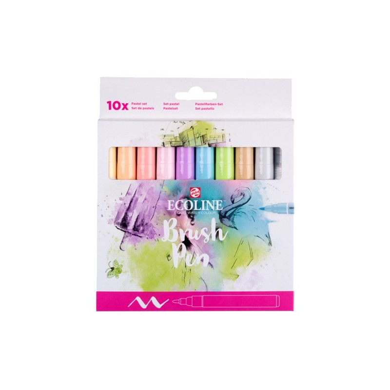 Materiais Belas Artes - Set Marcador Aquarela Ecoline Brush Pen 10 ud PASTEL | totenart.com