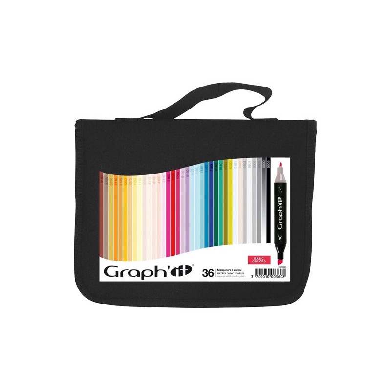 Materiais Belas Artes - Caixa 36 Marcadores de ponta dupla, cores básicas, Graph\'it | totenart.com