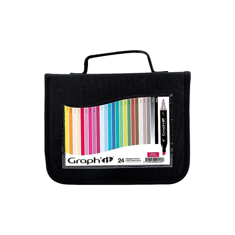Materiais Belas Artes - Caixa 24 Marcadores de ponta dupla, cores básicas, Graph\'it | totenart.com