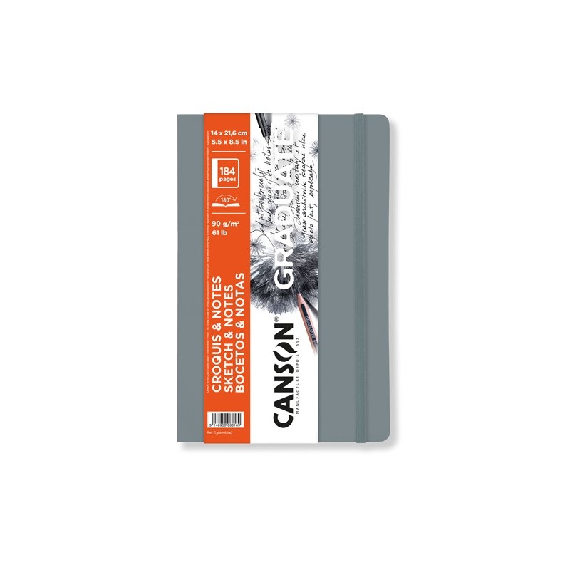 Materiais Belas Artes - Canson Graduate Sketches and Notes Bloco (Capa Mole Cinza Claro), 92f., 90 gr., 14x21,6 cm | totenart.co
