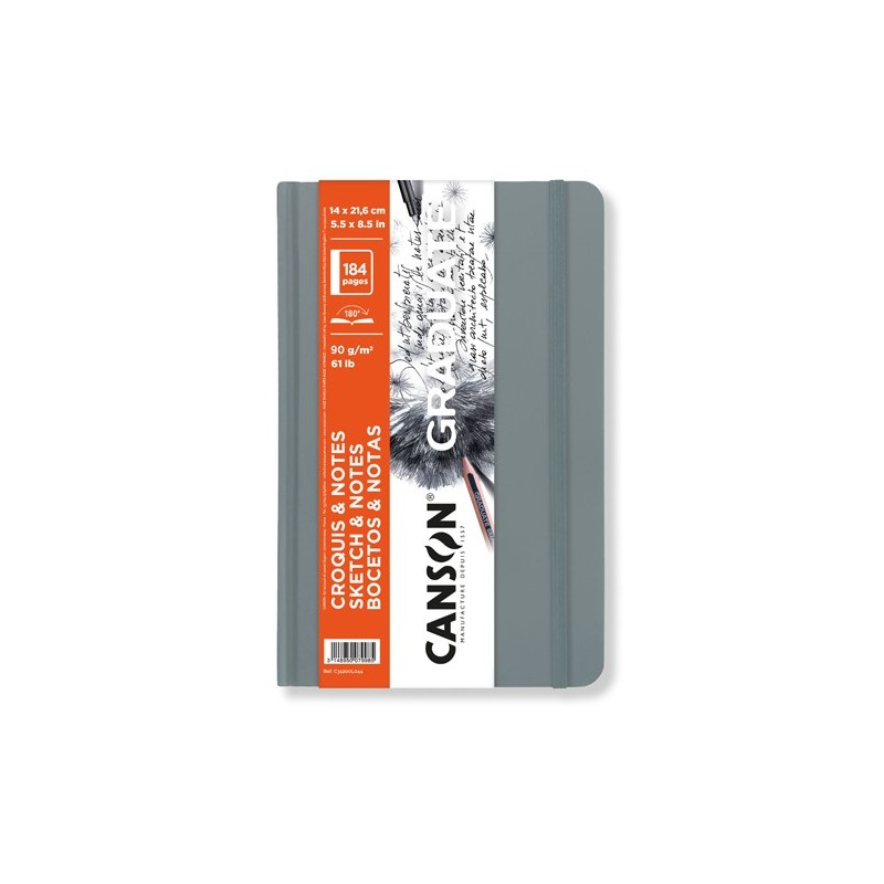 Materiais Belas Artes - Canson Graduate Sketches and Notes Bloco (Capa Dura Cinza Claro), 92f., 90 gr., 14x21,6 cm | totenart.co