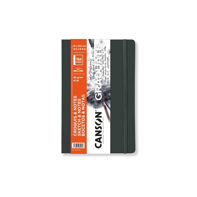 Materiais Belas Artes - Canson Graduate Sketches and Notes Bloco (Capa Mole Cinza Escuro), 92f., 90 gr., 14x21,6 cm | totenart.c