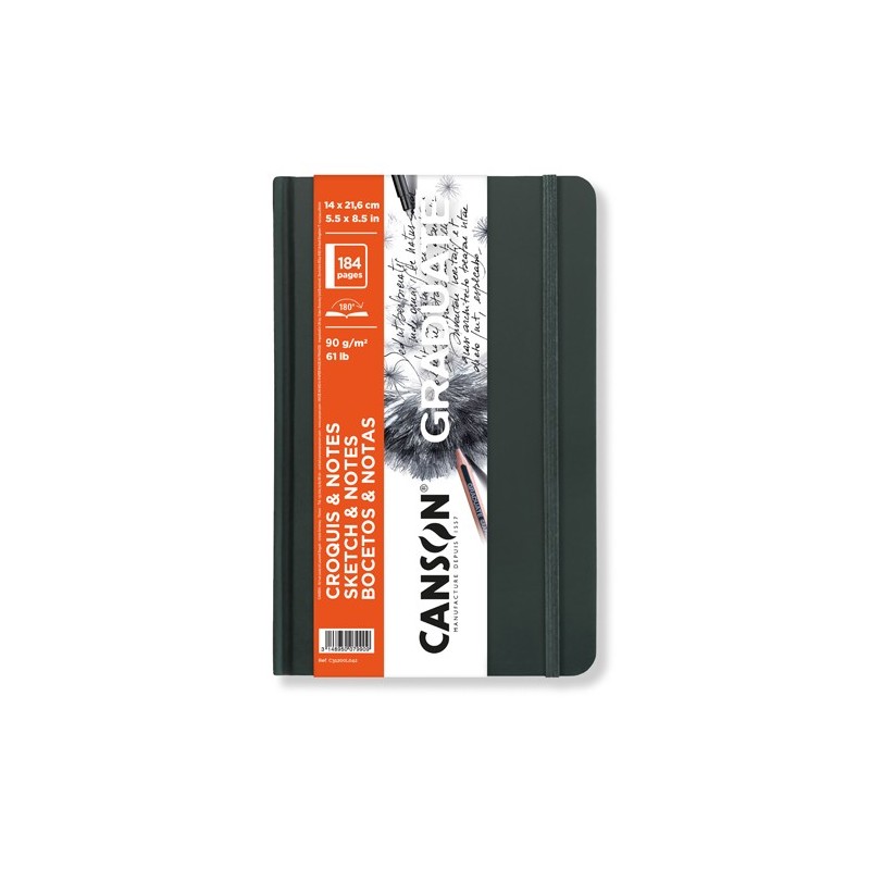 Materiais Belas Artes - Canson Graduate Sketches and Notes Bloco (Capa Dura Cinza Escuro), 92f., 90 gr., 14x21,6 cm | totenart.c