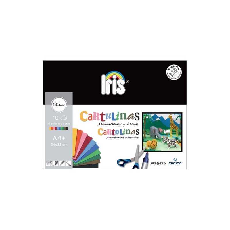 Conjunto de 10 Cartolinas Iris Sortidas 24x32 (A4+) 185gr Canson