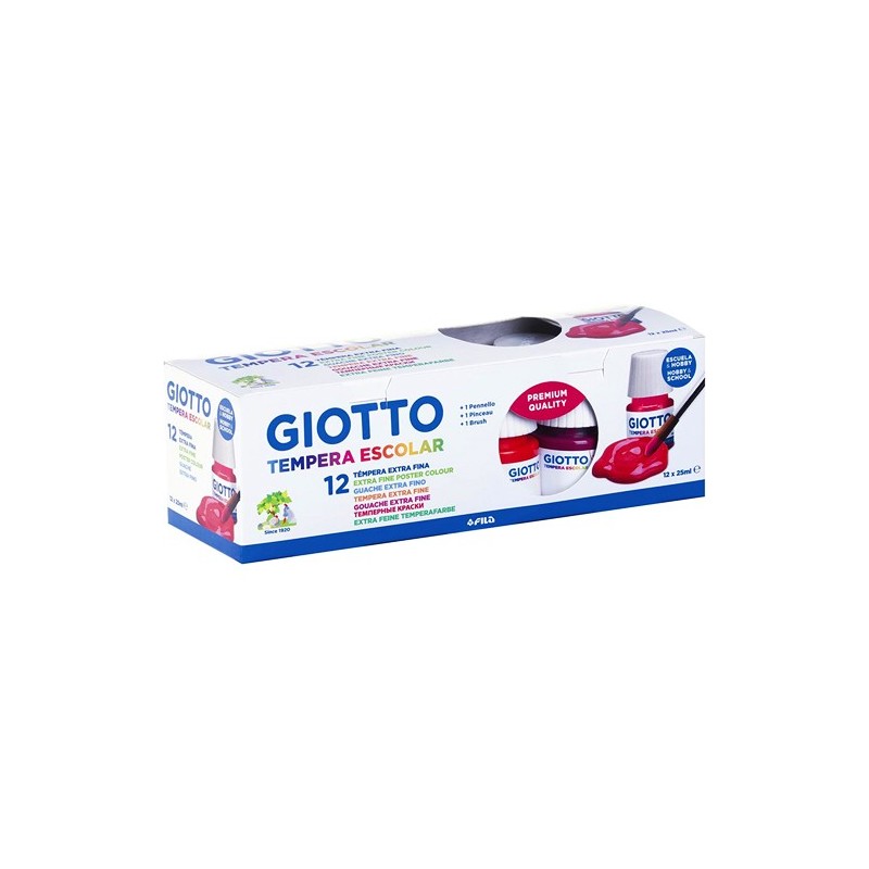 Material Bellas Artes – pintura-y-dibujo - Giotto Tempera 12 potes 25ml + Pincel | totenart.com