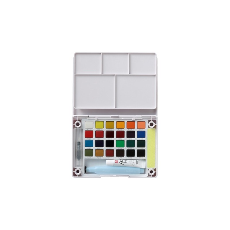 Materiais Belas Artes - Caixa aquarela Sakura Koi 24 médias pastilhas com pincel de água recarregável + Iridescente Médio | tote