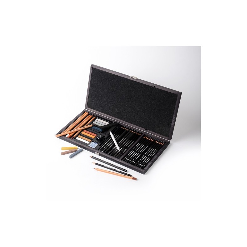 Materiais Belas Artes - Conjunto de desenho de caixa de madeira 47 peças, Lyra | totenart.com