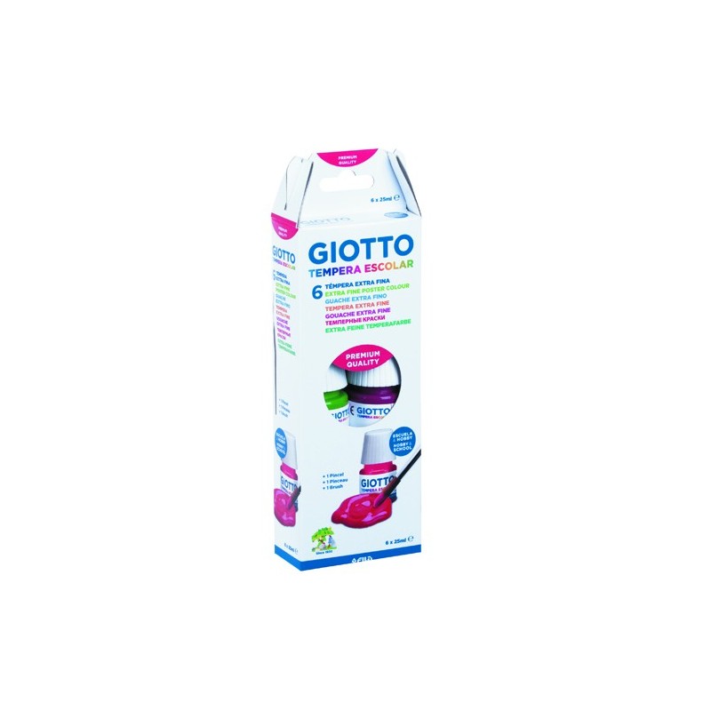 Material Bellas Artes – pintura-y-dibujo - Giotto Tempera 6 potes 25ml + Pincel | totenart.com