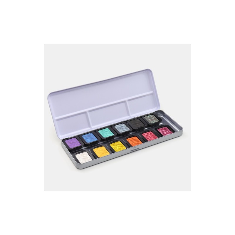 Materiais Belas Artes - Caixa aquarela Finetec Classic 12 cores peroladas \"Rainbow\" | totenart.com