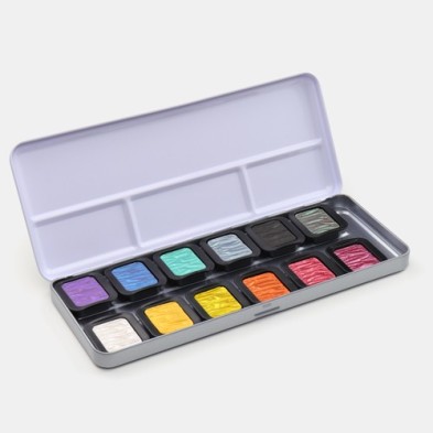 Materiais Belas Artes - Caixa aquarela Finetec Classic 12 cores peroladas \"Rainbow\" | totenart.com