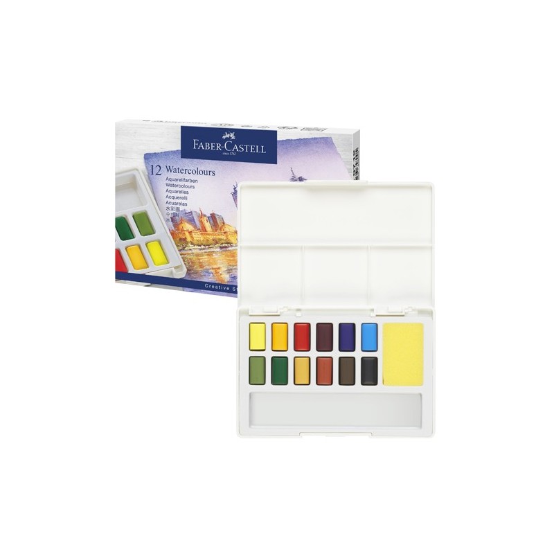 Materiais Belas Artes - Caixa 12 aquarelas Faber-Castell e pincel | totenart.com