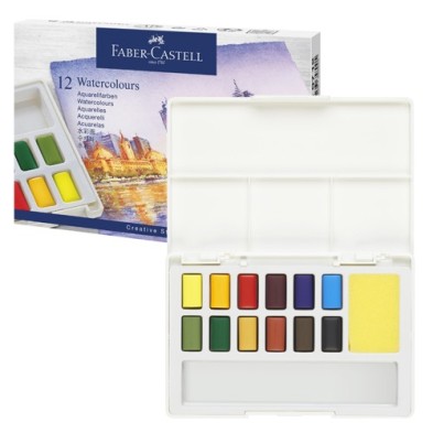Materiais Belas Artes - Caixa 12 aquarelas Faber-Castell e pincel | totenart.com