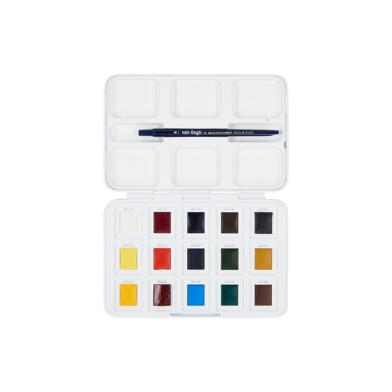Materiais Belas Artes - Caixa com 12 aquarelas Van Gogh 1/2 godet e pincel | totenart.com