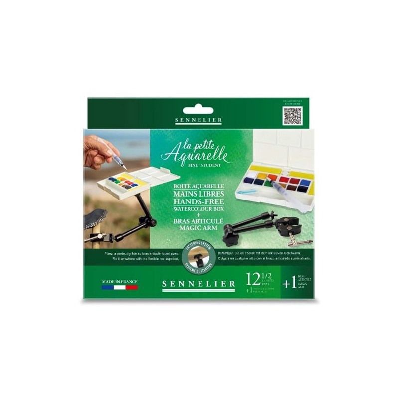 Materiais Belas Artes - Caixa de aquarela Hands-Free, La Petite Aquarelle, Sennelier, 12 1/2 godets + Magic Arm | totenart.com