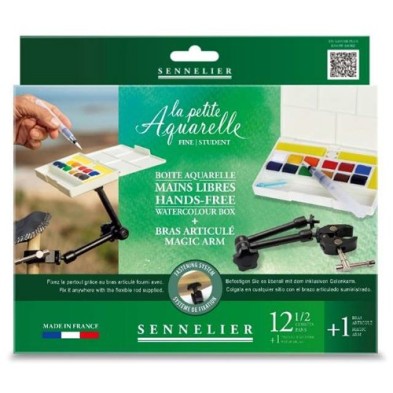 Materiais Belas Artes - Caixa de aquarela Hands-Free, La Petite Aquarelle, Sennelier, 12 1/2 godets + Magic Arm | totenart.com