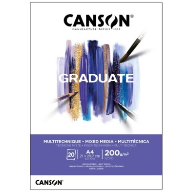Materiais Belas Artes - Canson Graduate Mix Media Bloco, 20 f, 200 g, 21x29,7 cm (A4) | totenart.com