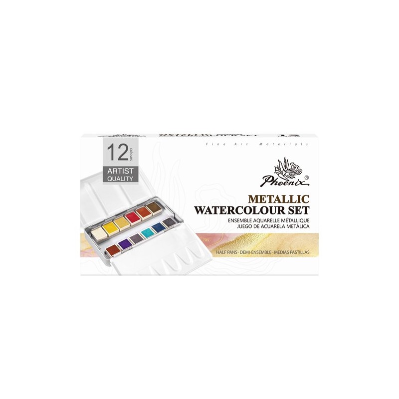 Materiais Belas Artes - Caixa metalica 12 Aquarela Phoenix 1/2 godets, metálicos | totenart.com
