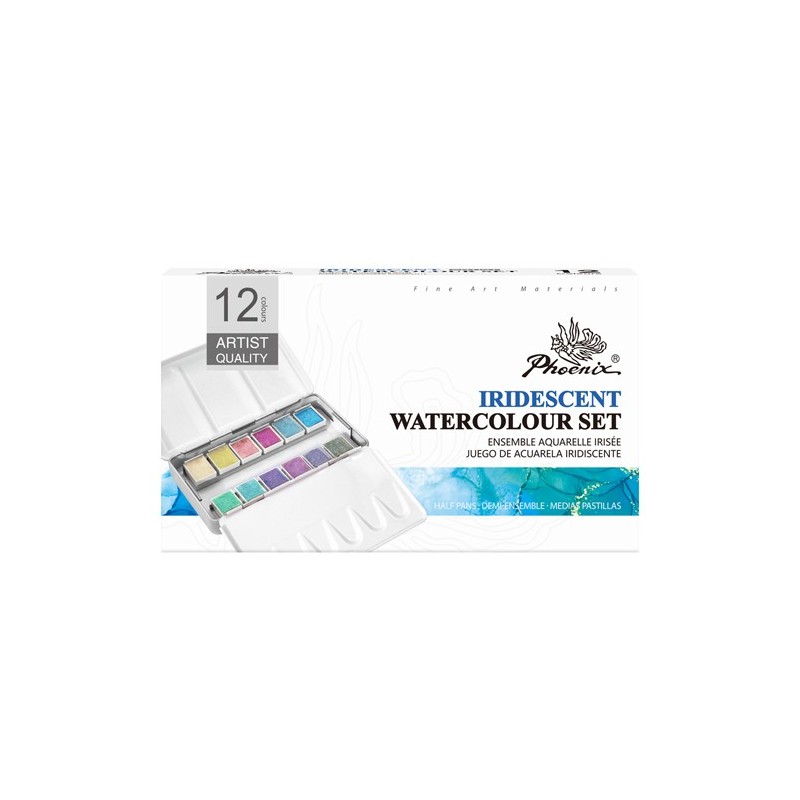 Materiais Belas Artes - Caixa metalica 12 Aquarela Phoenix 1/2 godets, iridiscente | totenart.com