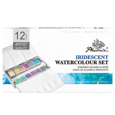 Materiais Belas Artes - Caixa metalica 12 Aquarela Phoenix 1/2 godets, iridiscente | totenart.com