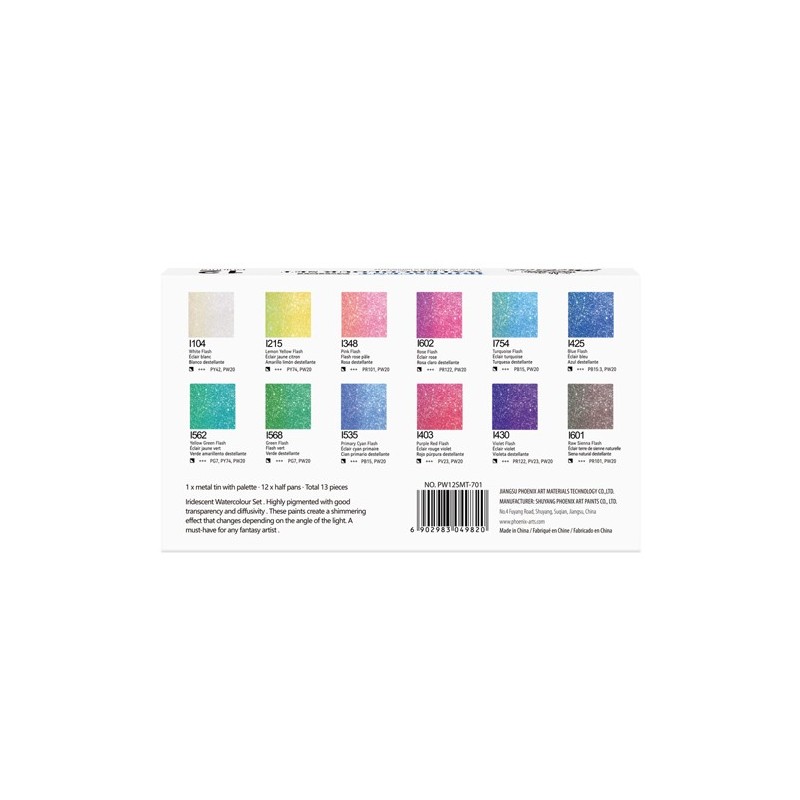 Materiais Belas Artes - Caixa metalica 12 Aquarela Phoenix 1/2 godets, iridiscente | totenart.com