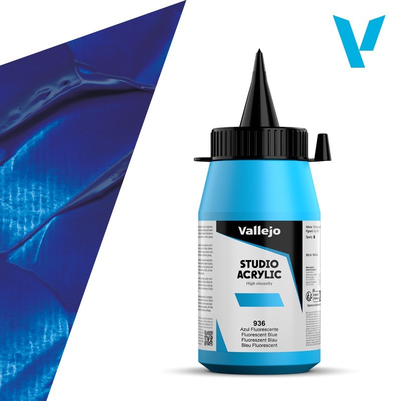 Materiais Belas Artes - Acrilico Studio Vallejo, Azul Fluorescente, 500 ml | totenart.com