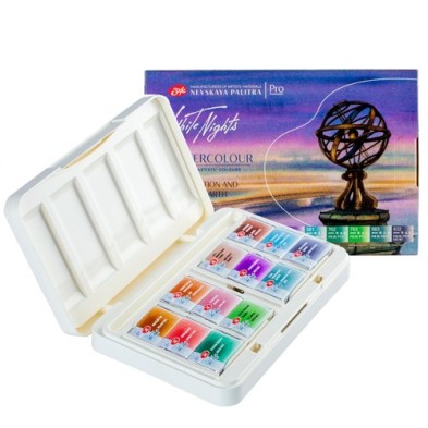 Materiais Belas Artes - Conjunto de 12 godetes \"Granulation and Earth\", caixa de plástico, White Nights | totenart.com