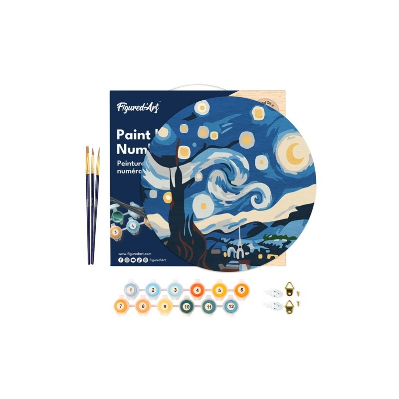 Materiais Belas Artes - Caixa kit pintura por números madeira redondo 01, 30 cm de diâmetro, Figured\'Art | totenart.com
