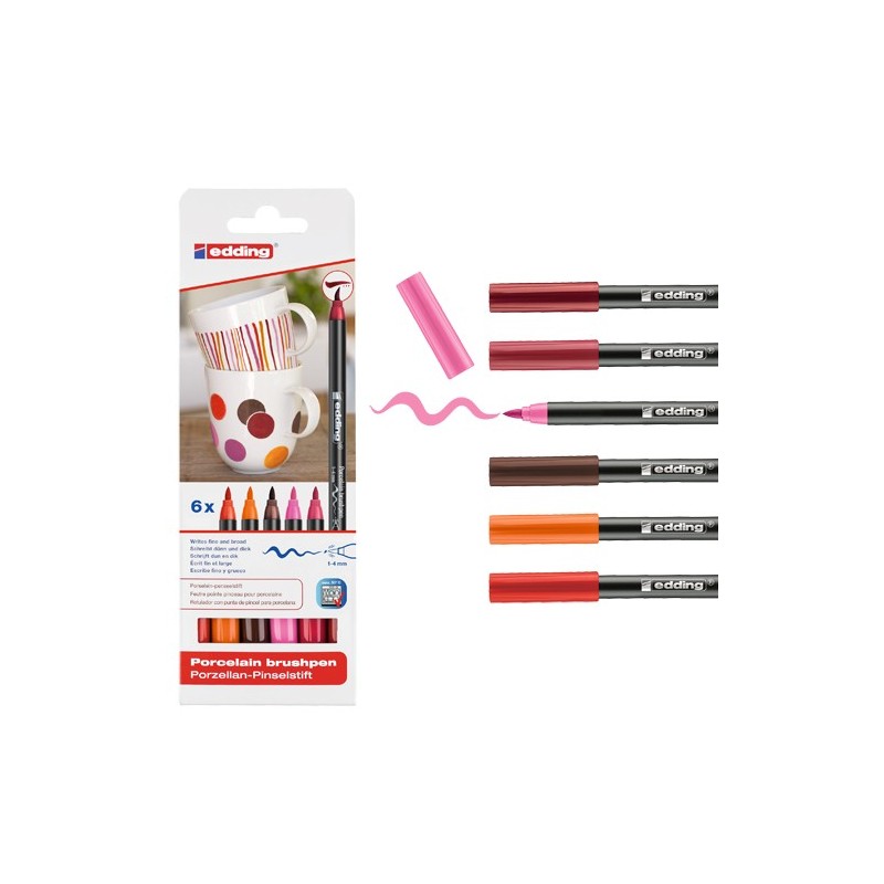 Materiais Belas Artes - Estojo com 6 marcadores em porcelana Edding 4200 em cores quentes | totenart.com