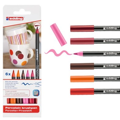 Materiais Belas Artes - Estojo com 6 marcadores em porcelana Edding 4200 em cores quentes | totenart.com