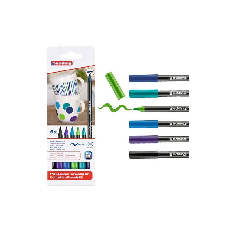 Materiais Belas Artes - Estojo com 6 marcadores em porcelana Edding 4200 em cores frias | totenart.com