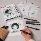 Materiais Belas Artes - Kit de iniciação para manga, 8 marcadores Uni Pin + lápis mecânico e tutoriais, Uni-Ball | totenart.com