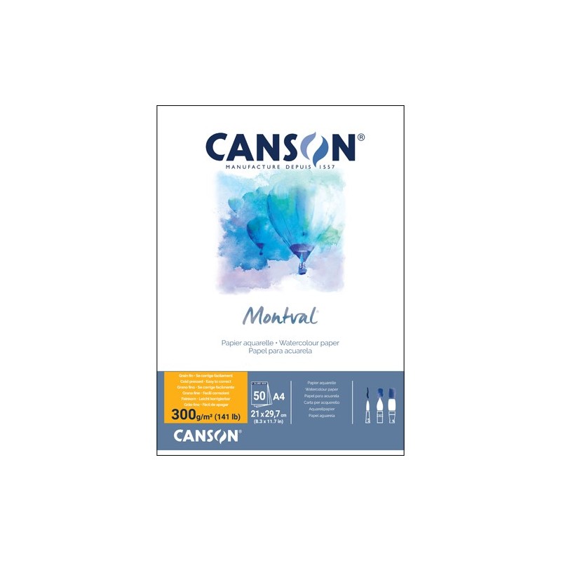 Materiais Belas Artes - Aquarela Canson Montval 300 gr, 21x29.7, G. Fino, Block 50 f. | totenart.com