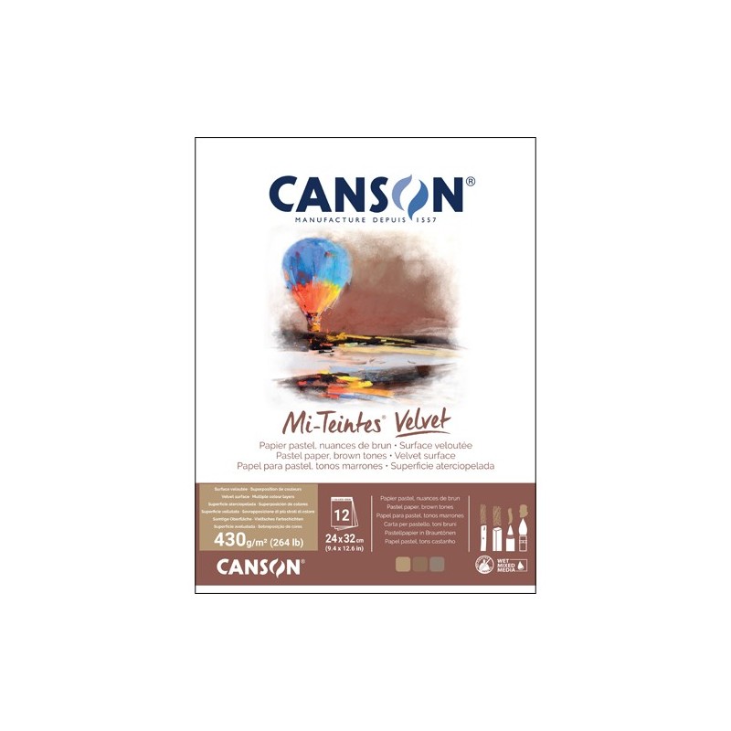 Materiais Belas Artes - Bloco Canson Mi-Teintes Velvet, tons de castanho, 12f 430g 24x32cm, colado | totenart.com