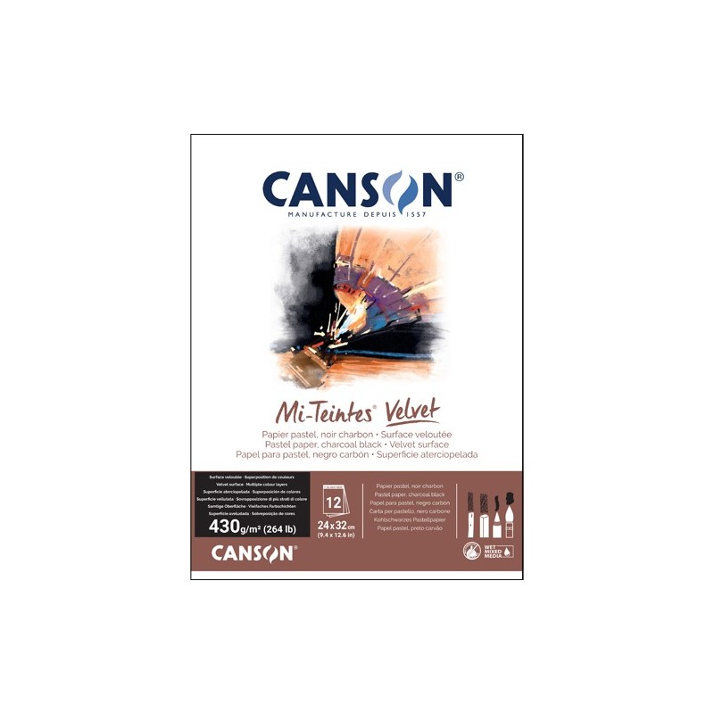 Materiais Belas Artes - Bloco Canson Mi-Teintes Velvet, preto, 12f 430g 24x32cm, colado | totenart.com