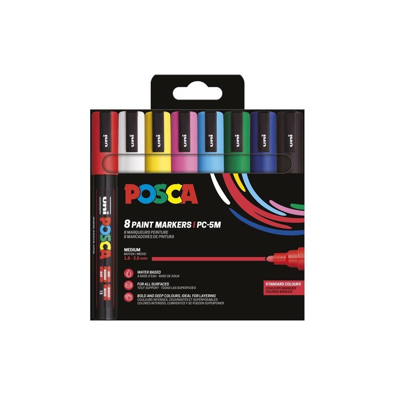 Materiais Belas Artes - Caso de Marcadores PC-5 M Posca, 8 cores | totenart.com