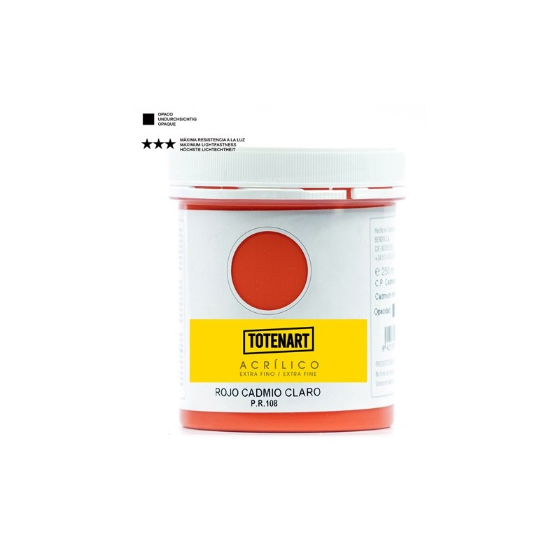 Materiais Belas Artes - Acrílico Vermelho Cadmio Claro 250 ml. totenart | totenart.com