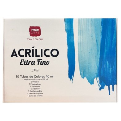 Acrilico Titan Extrafino, caixa de madeira, 10 cores 40 ml.