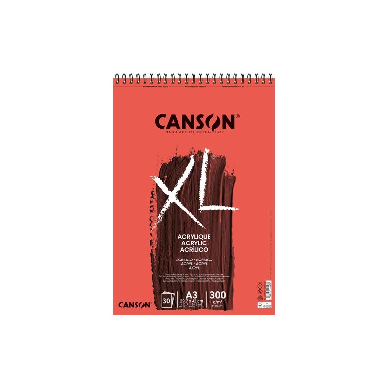 Materiais Belas Artes - Bloco Canson XL Acrílico, 30 folhas, 300 g, A3 (anéis) | totenart.com